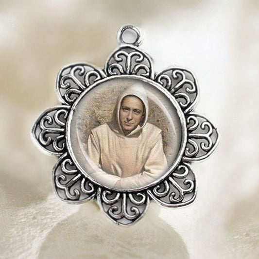 St Rafael Arnaiz Baron Catholic Medal Patron Spanish Saint Christian Flower Shape Jewelry