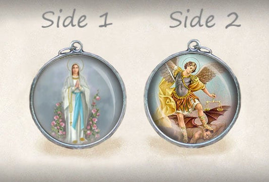 Virgin Mary with Rosary and St Michael the Archangel Catholic Medal Religious Pendant NEW
