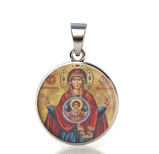 Our Lady Ark Of The New Covenant 925 Sterling Silver Round Pendant Christian Religious Medal Small 20mm