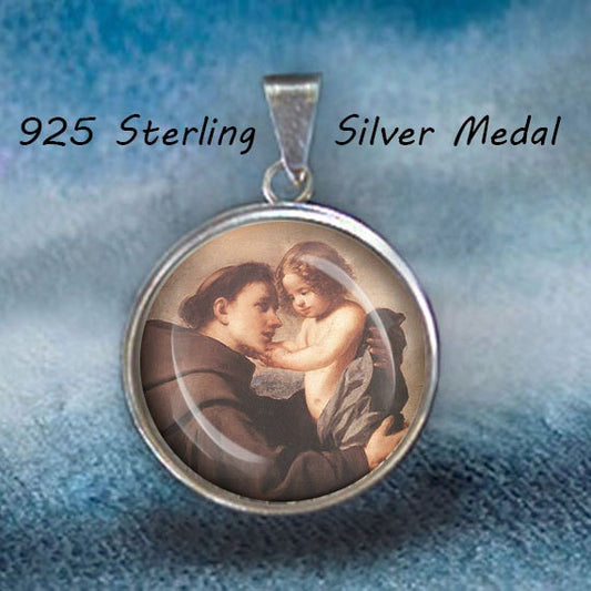 St Anthony Religious Christian Medal. Sterling Silver 925 Pendant 20mm