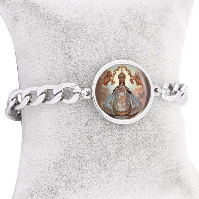 Our Lady San Juan Curb Bracelet Gold or Silver tone Religious Jewelry Simple Chain