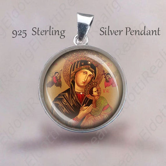 Our Lady of Perpetual Help Religious Christian Medal. Sterling Silver 925 Christian Pendant Jewelry Round Medal NEW