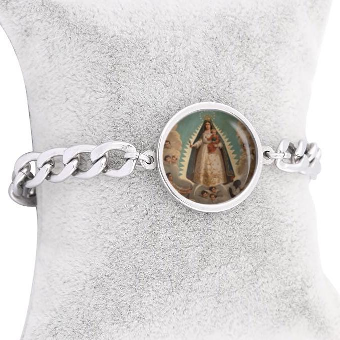 Our Lady Charity Virgin Mary Bracelet Gold or Silver tone Religious Jewelry Simple Chain