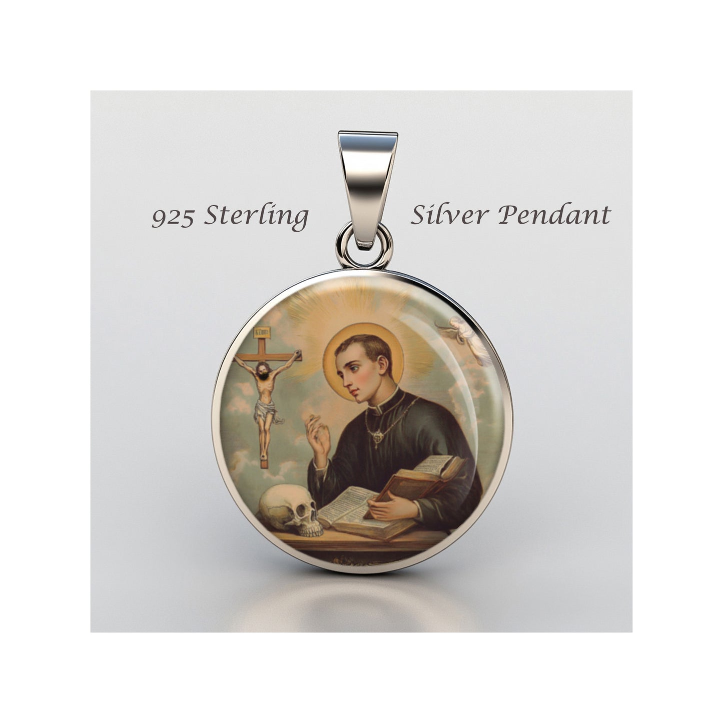 Saint Luigi Gonzaga Catholic sterling silver 925 Christian Medal Patron Pendant image 0