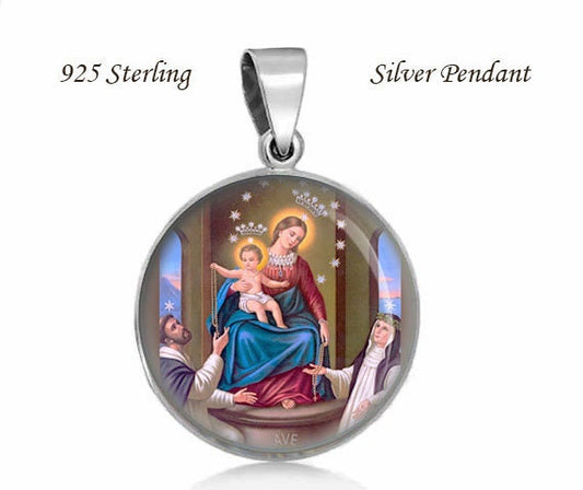 Our Lady of Pompeii Pendant. Virgin Mary Sterling Silver 925 Pendant 20mm