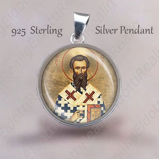 St AMBROSE Religious Christian Pendant. Sterling Silver 925 Pendant 20mm. Patron Saint Silver Medal For Necklace