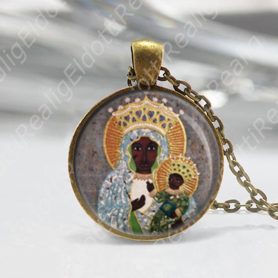 Our Lady of Czestochowa Queen and Protector of Poland Black Madonna Icon Necklace