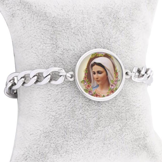 Our Lady Medjugorje Mary Curb Bracelet Gold or Silver tone Religious Jewelry Simple Chain