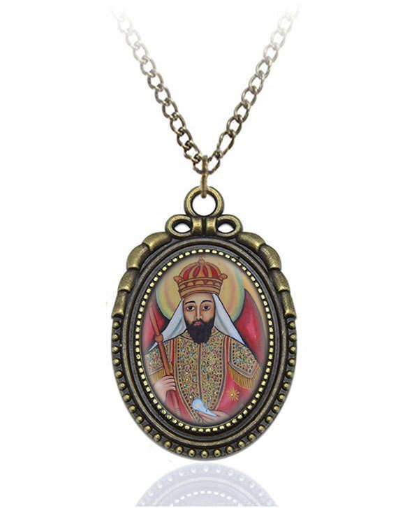 St Abreha Catholic Necklace Bronze Medal w Chain Oval Pendant Male Saint