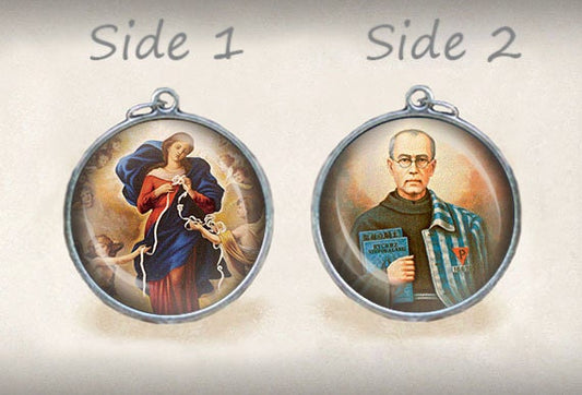 Our Lady Undoer of Knots / St Maximilian Kolbe Christian Catholic Medal Pendant / Charm Double Sided.