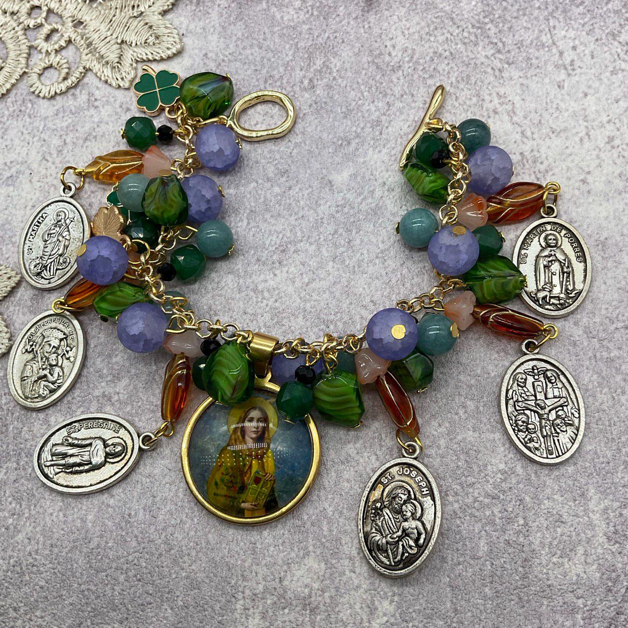 St Dymphna Catholic Bracelet | Aquamarine, Czech Glass beads | Religious Handmade Beaded Bracelet - Custom Size Available!