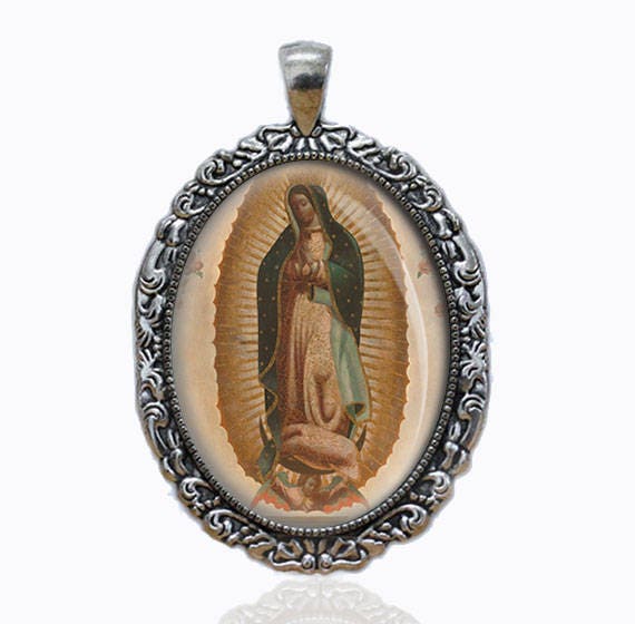 Religious Catholic Medal Pendant Cabochon Virgin Mary Our Lady Guadalupe