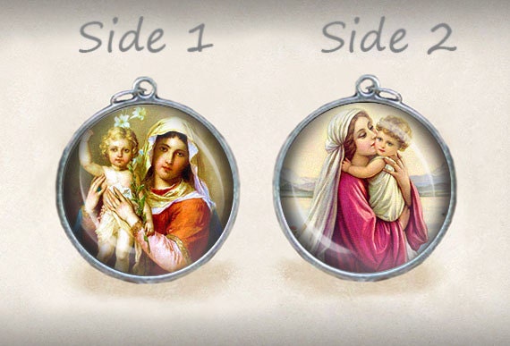 Sweet Mary and Baby Jesus Catholic Medal. Mother Love Pendant Religious Jewelry.