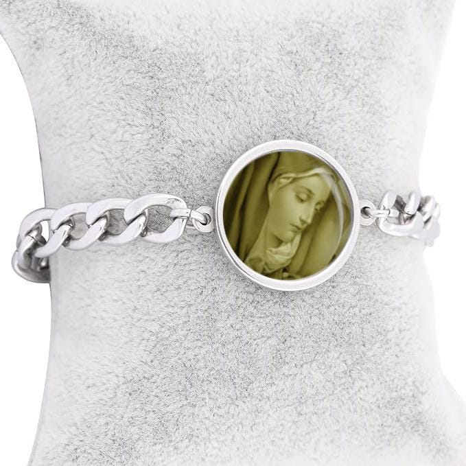 Our Lady Sorrows Mary Curb Bracelet Gold or Silver tone Religious Jewelry Simple Chain