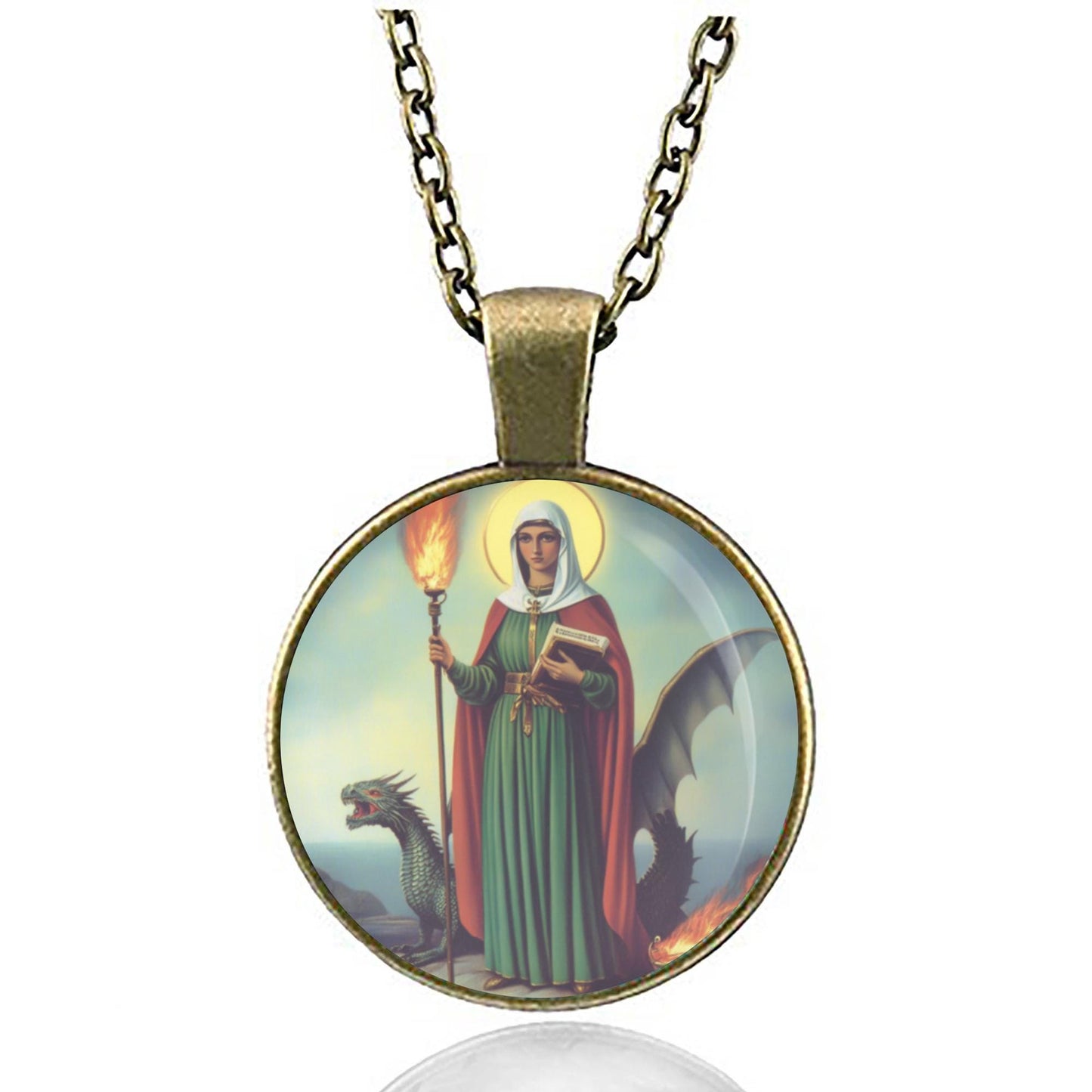 St Martha w Dragon Necklace Medal Patron Pendant