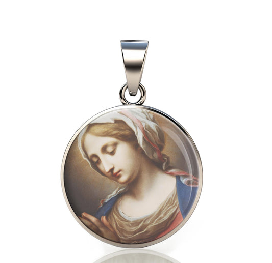 Our Lady Annunciate Catholic Mary 925 Sterling Silver Round Pendant Christian Religious Medal Small 20mm
