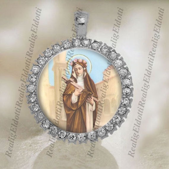 St. Rose Of Lima Catholic Christian Silver Tone Medal Pendant Patron Saint Religious Jewelry
