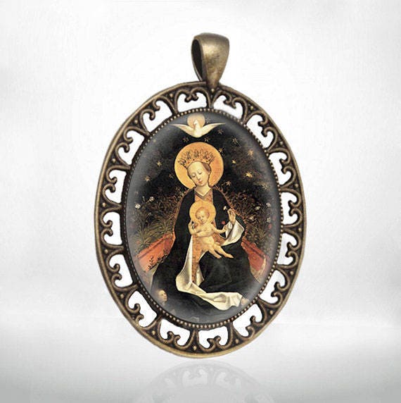 Virgin Mary Madonna on a Crescent Moon Catholic Medal Religious Oval Pendant