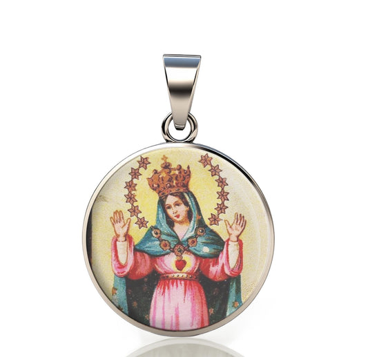 Our Lady Liberation Libera 925 Sterling Silver Round Pendant Christian Religious Medal Small 20mm