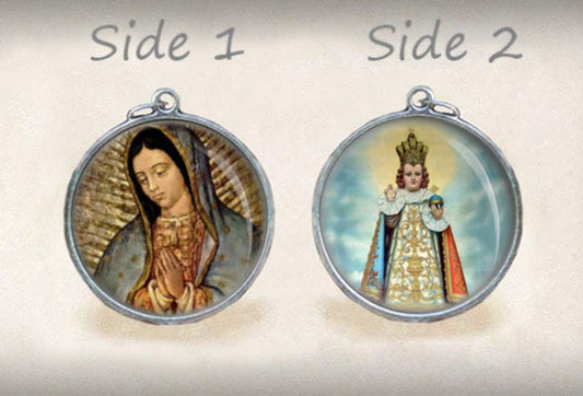Our Lady of Guadalupe Infant Of Prague Jesus Christian Catholic Medal. Religious Virgin Mary Pendant.