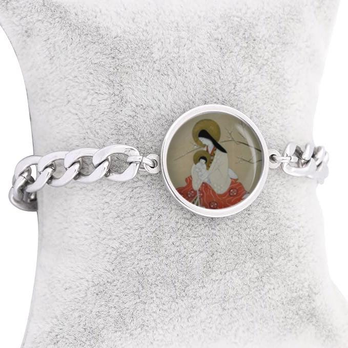 Our Lady Sacura Curb Bracelet Gold or Silver tone Religious Jewelry Simple Chain