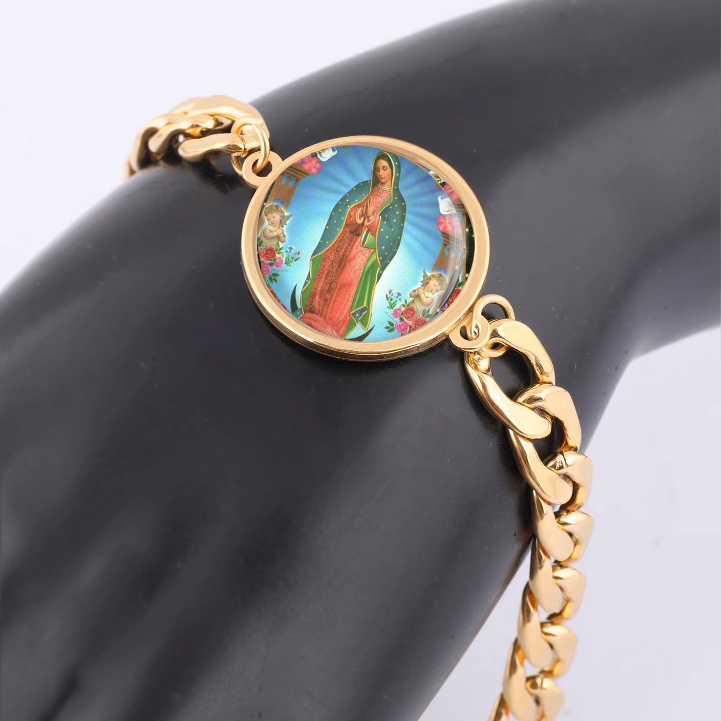 Our Lady Guadalupe Mary Bracelet Gold or Silver tone Religious Jewelry Simple Chain