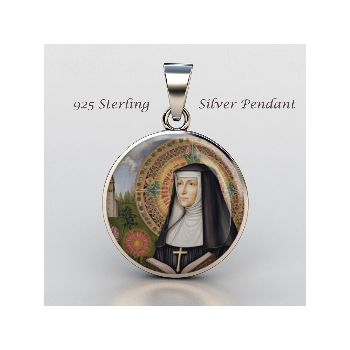Saint Hildegard Of Bingen Religious Christian sterling silver 925 Christian Medal Patron