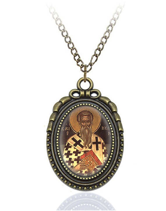 St Acacius of Apamea Orthodox Necklace Bronze Medal w Chain Oval Pendant Male Saint