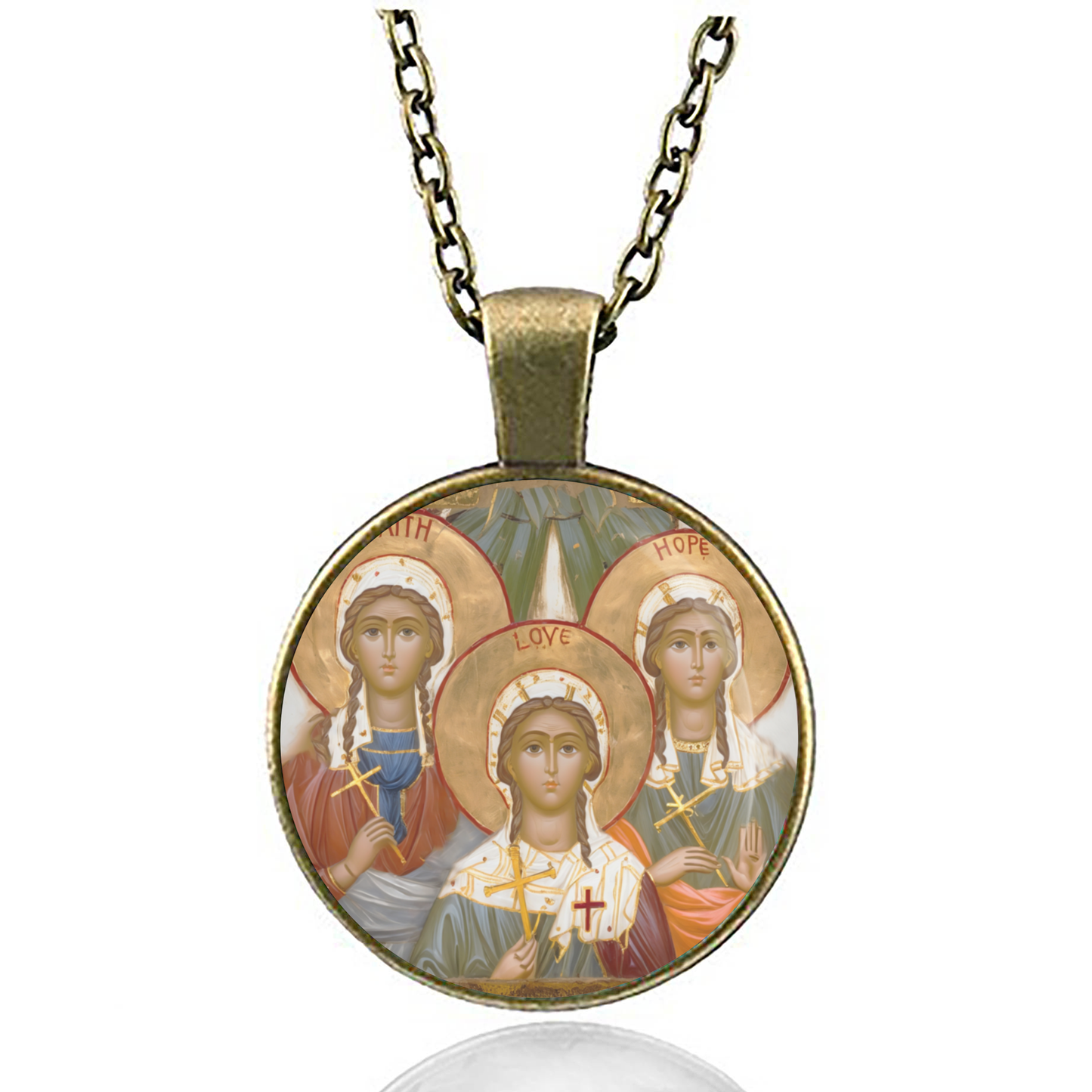 St. Faith Hope Charity Necklace Catholic Saint Pendant Medal image 4
