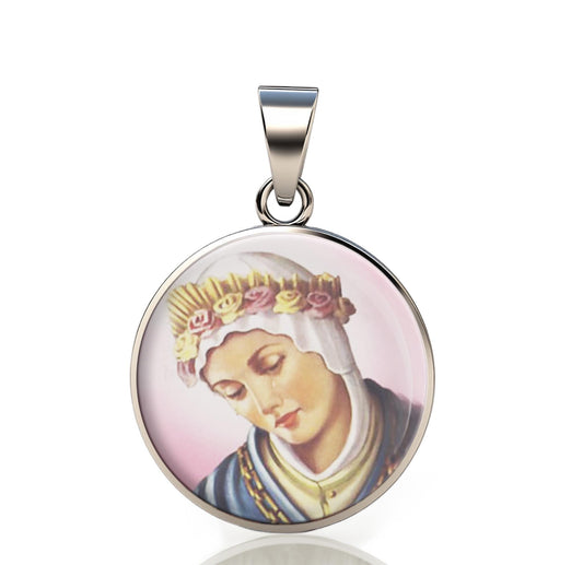 Our Lady Lasalette 925 Sterling Silver Round Pendant Christian Religious Medal Small 20mm