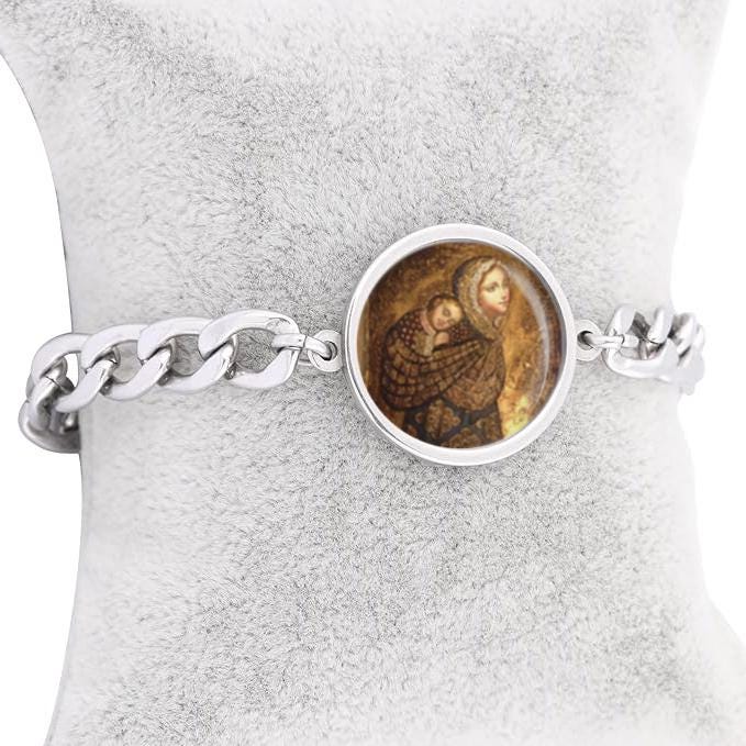 Our Lady Babywearing, Mother And Child Curb Bracelet Gold or Silver tone Religious Jewelry Simple Chain