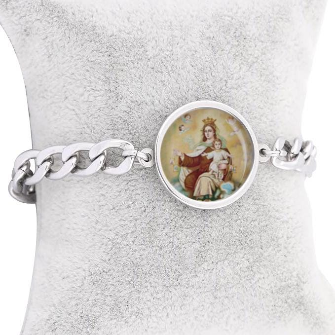 Our Lady Carmel Bracelet Gold or Silver tone Religious Jewelry Simple Chain