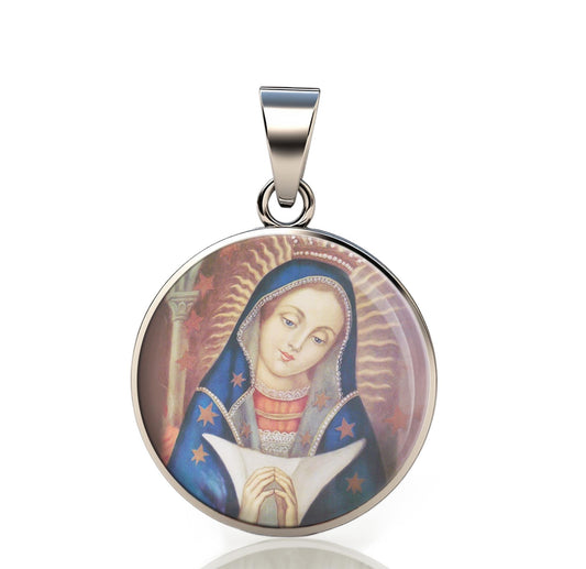 Our Lady Altagracia Catholic Mary 925 Sterling Silver Round Pendant Christian Religious Medal Small 20mm