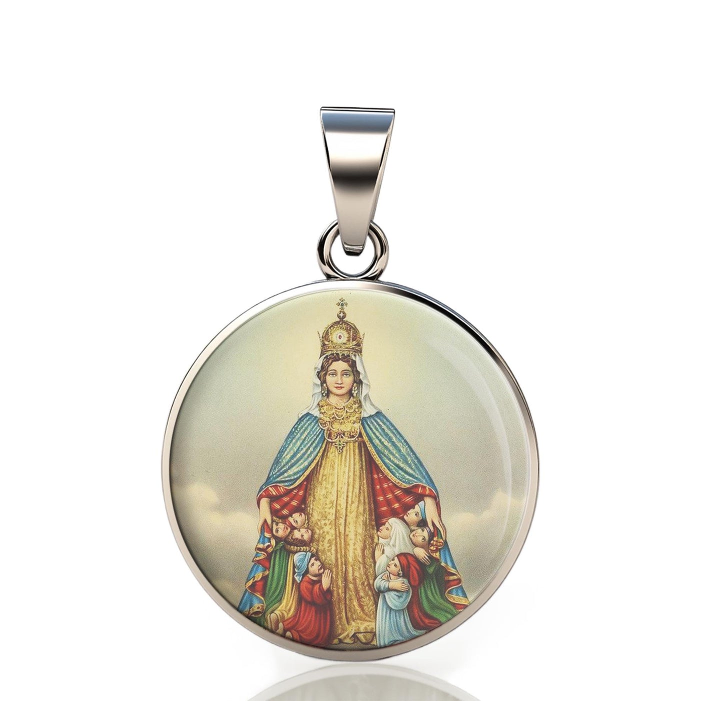 Our Lady Monte Berico 925 Sterling Silver Round Pendant Christian Religious Medal Small 20mm