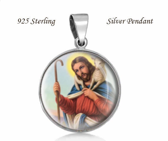 Jesus Christ with Lamb Sterling Silver Round Pendant