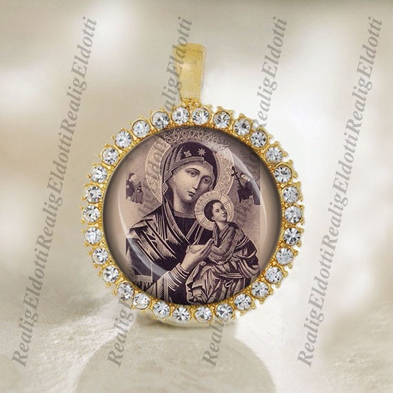 Our Lady of Perpetual Help / Perpetual Succour Christian Catholic Gold Tone Medal Pendant Jewelry