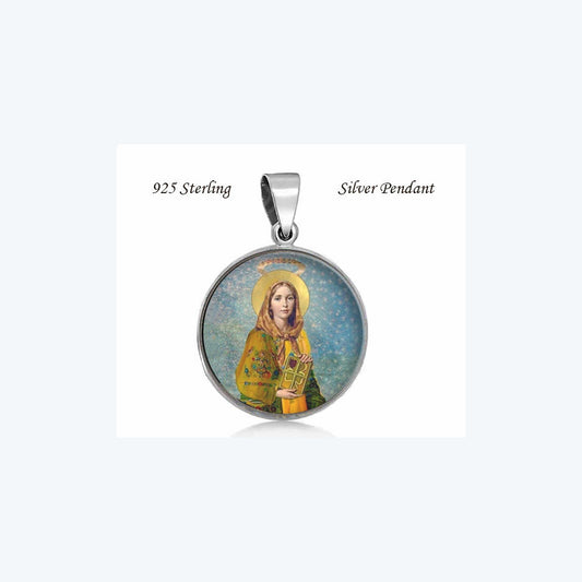 St. Dymphna 925 Silver Medal Round 20mm Patron Saint
