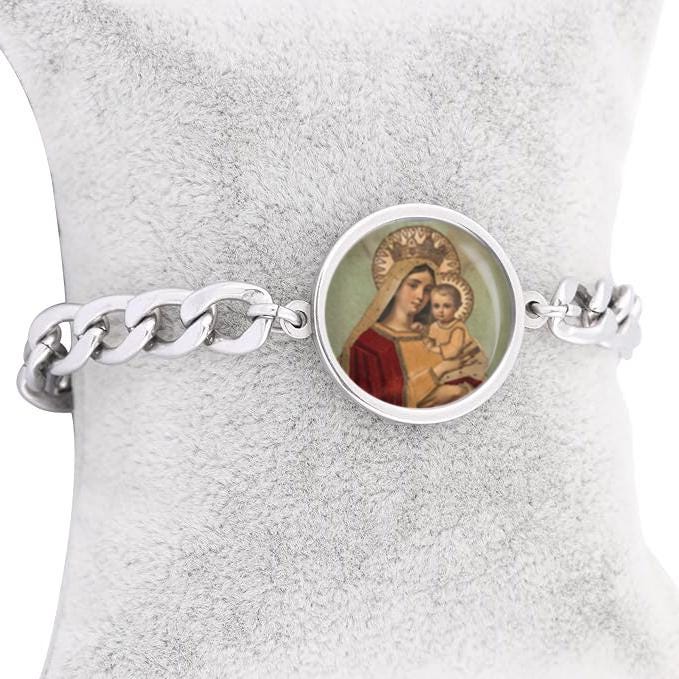 Our Lady Mary Madonna Curb Bracelet Gold or Silver tone Religious Jewelry Simple Chain