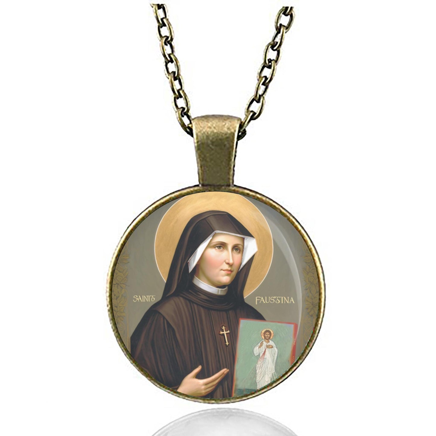 St Faustina Kowalska Medal Necklace Saint of the Blessed Sacrament Pendant