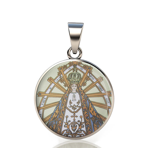 Our Lady Lujan 925 Sterling Silver Round Pendant Christian Religious Medal Small 20mm