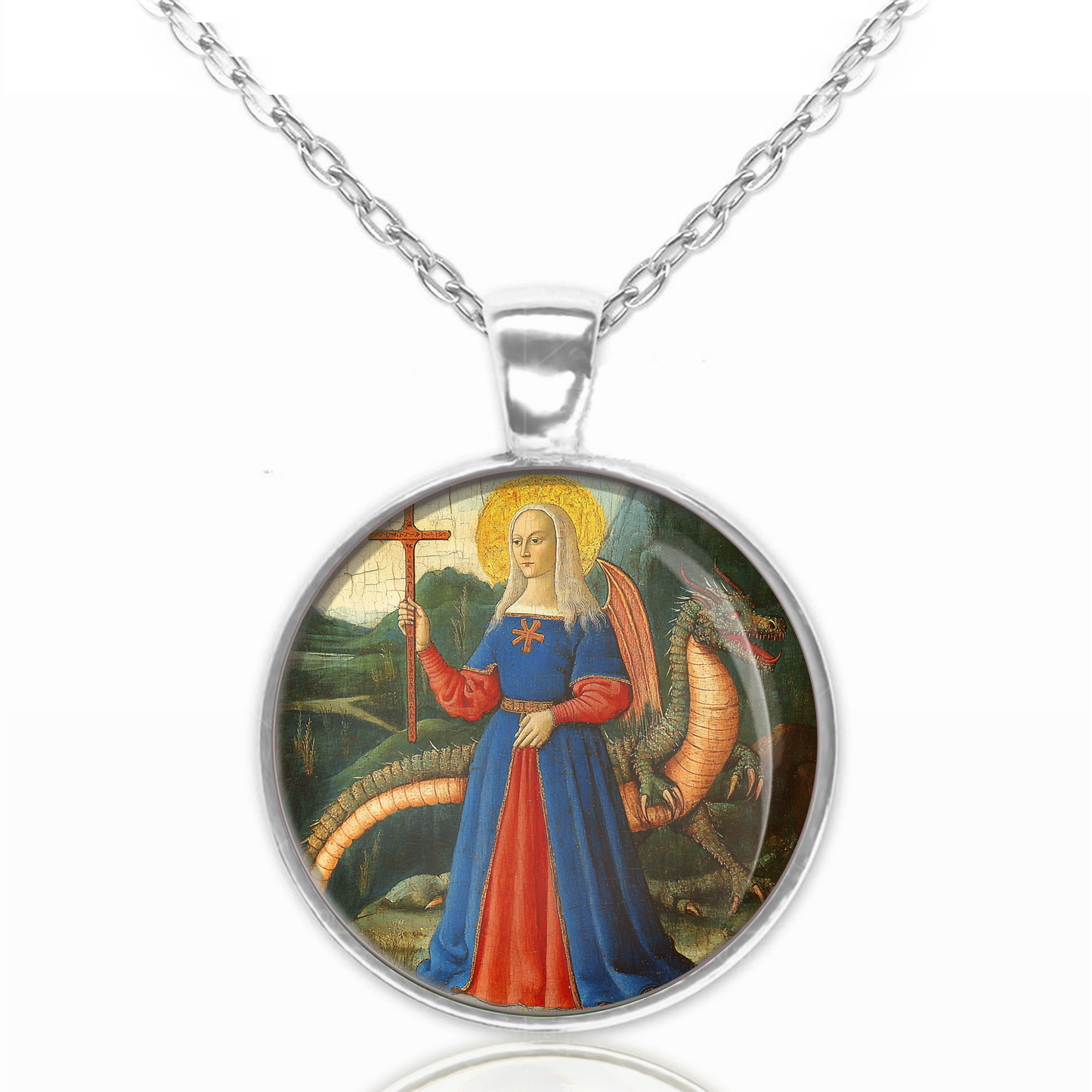 St. Martha Tarasque Necklace Catholic Saint Pendant Medal image 0