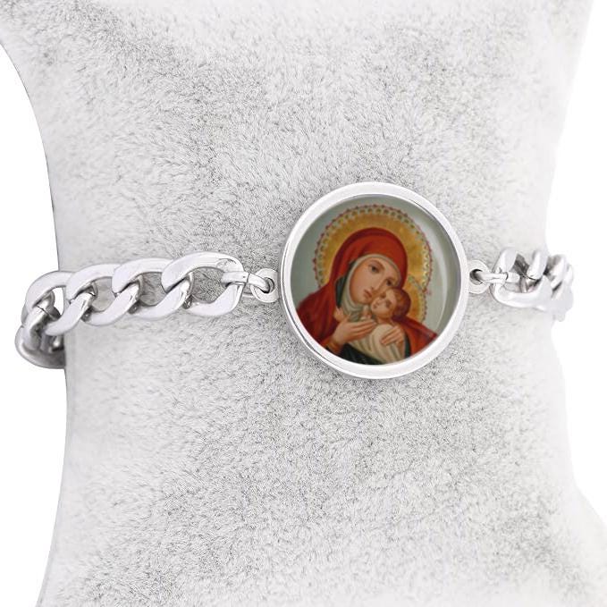 Our Lady Korsun Curb Bracelet Gold or Silver tone Religious Jewelry Simple Chain