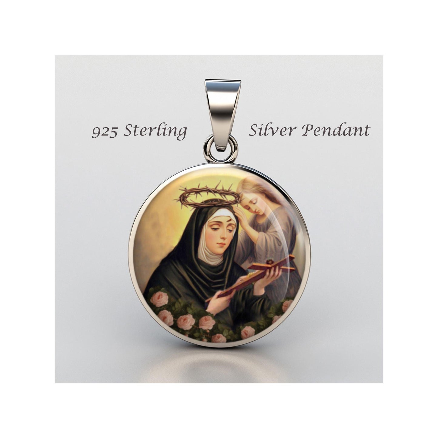 Saint Rita Of Cascia Religious Christian sterling silver 925 Christian Medal Patron Pendant