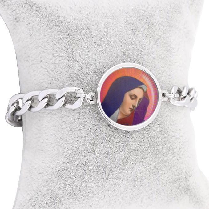 Our Lady Sorrows Purple Curb Bracelet Gold or Silver tone Religious Jewelry Simple Chain