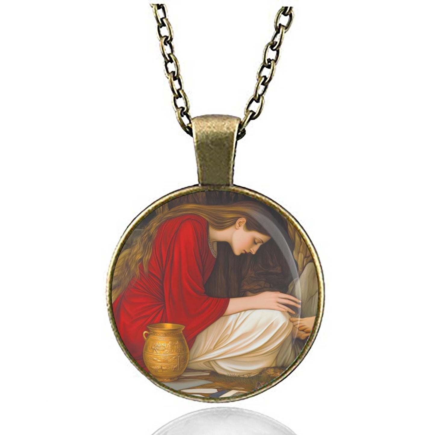 Saint Mary Magdalene Anointing Christ's Feet Necklace Medal Pendant
