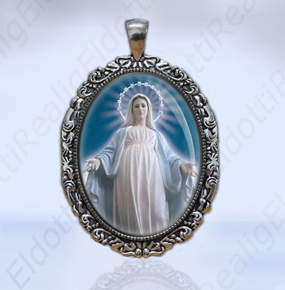 Our Lady of Medjugorje Catholic Christian Medal Oval Silvertone Pendant