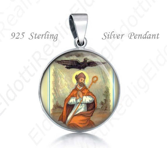 St Medard Medardo Religious Christian 925 Sterling Silver Medal Round Pendant 20mm Jewelry for Necklace