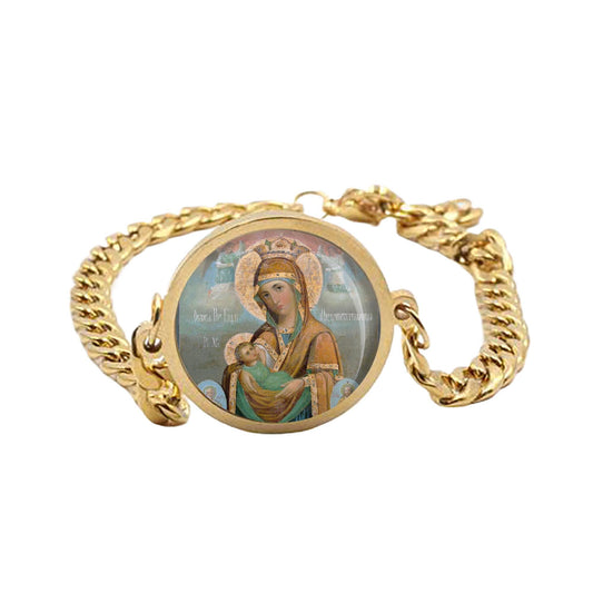 Our Lady Milk Bearing Curb Bracelet Gold or Silver tone Religious Jewelry Simple Chain