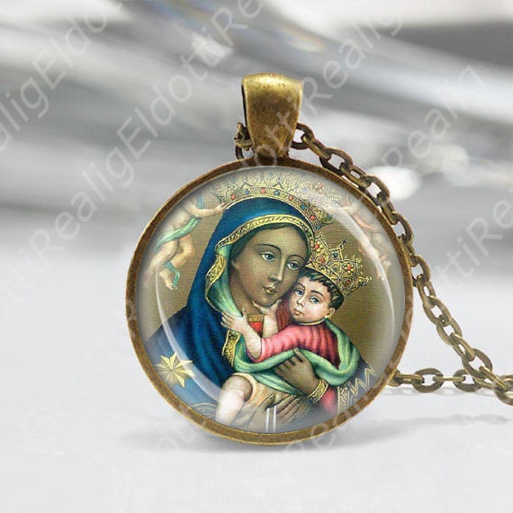 Black Madonna Our Lady of Mount Carmel Necklace Catholic Mary and Jesus Religious