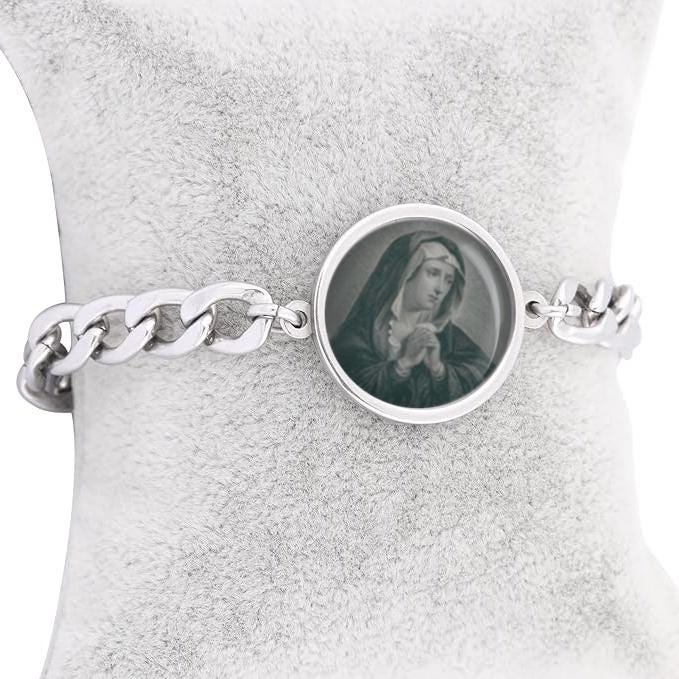Our Lady Mater Dolorosa Sorrows Curb Bracelet Gold or Silver tone Religious Jewelry Simple Chain